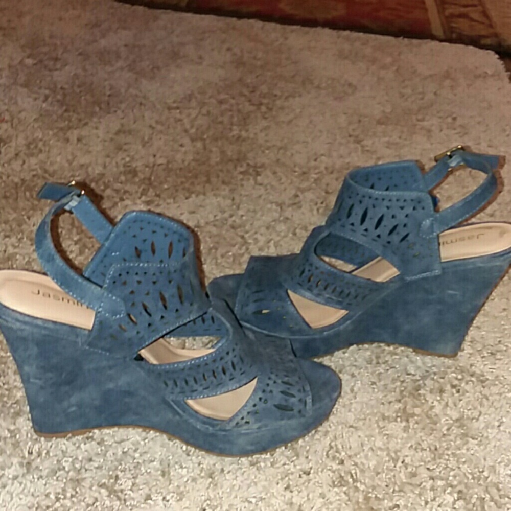 Jasmin Shoes | Denim Cutout Wedge Shoes|